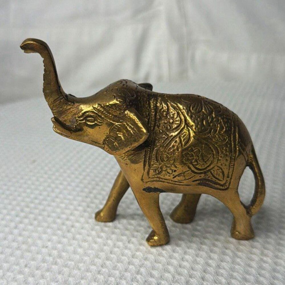 Vintage Solid Brass Elephant Figurine Made in India Approx. 4 “ Tall x 4” wide